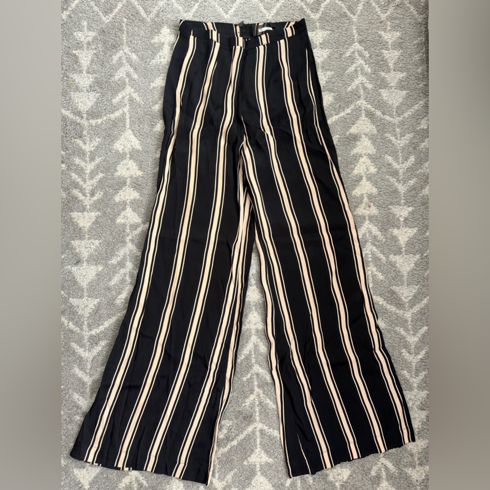 Reformation Black and Cream Striped Wide Leg Sheer Pants